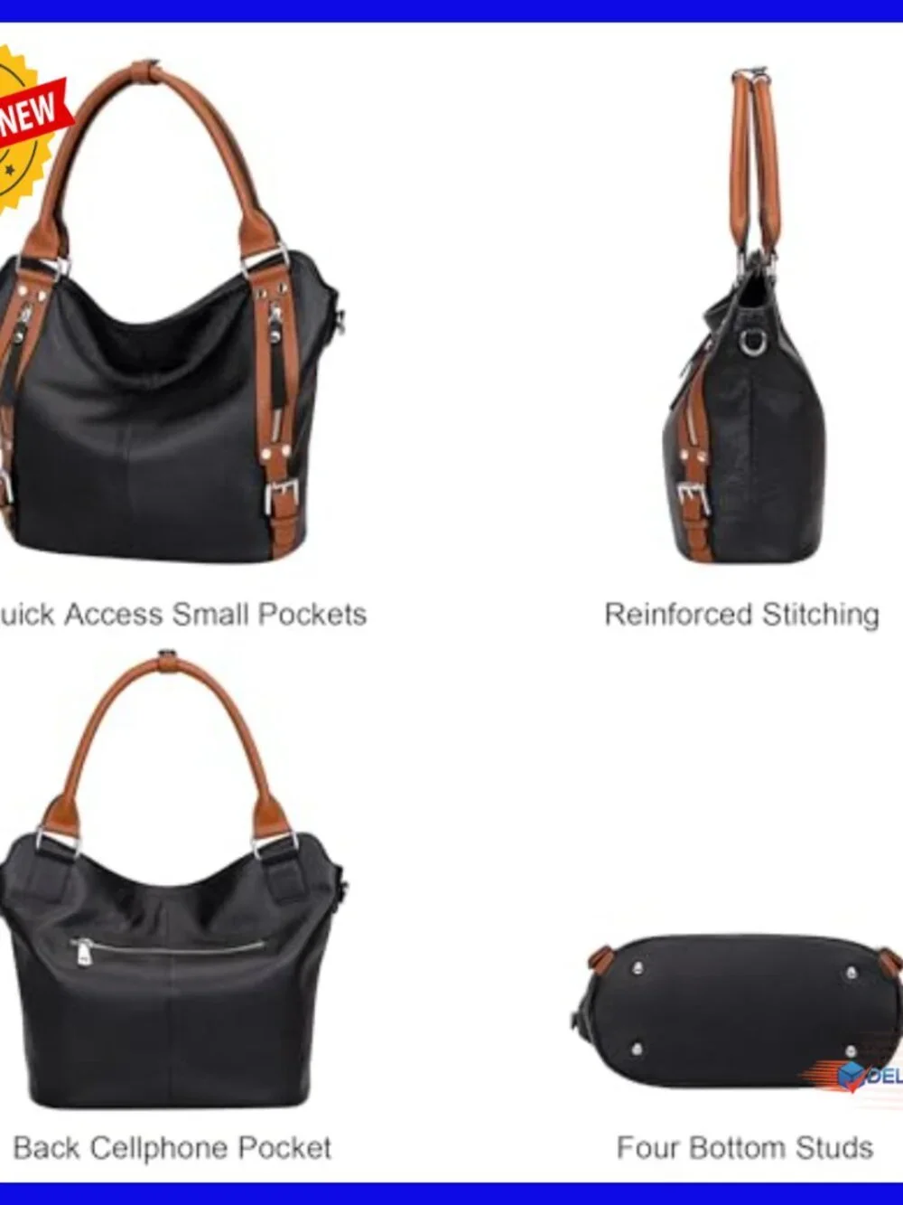 Genuine Leather Hobo Tote Shoulder Bag Large Capacity Multi-Pocket Purse